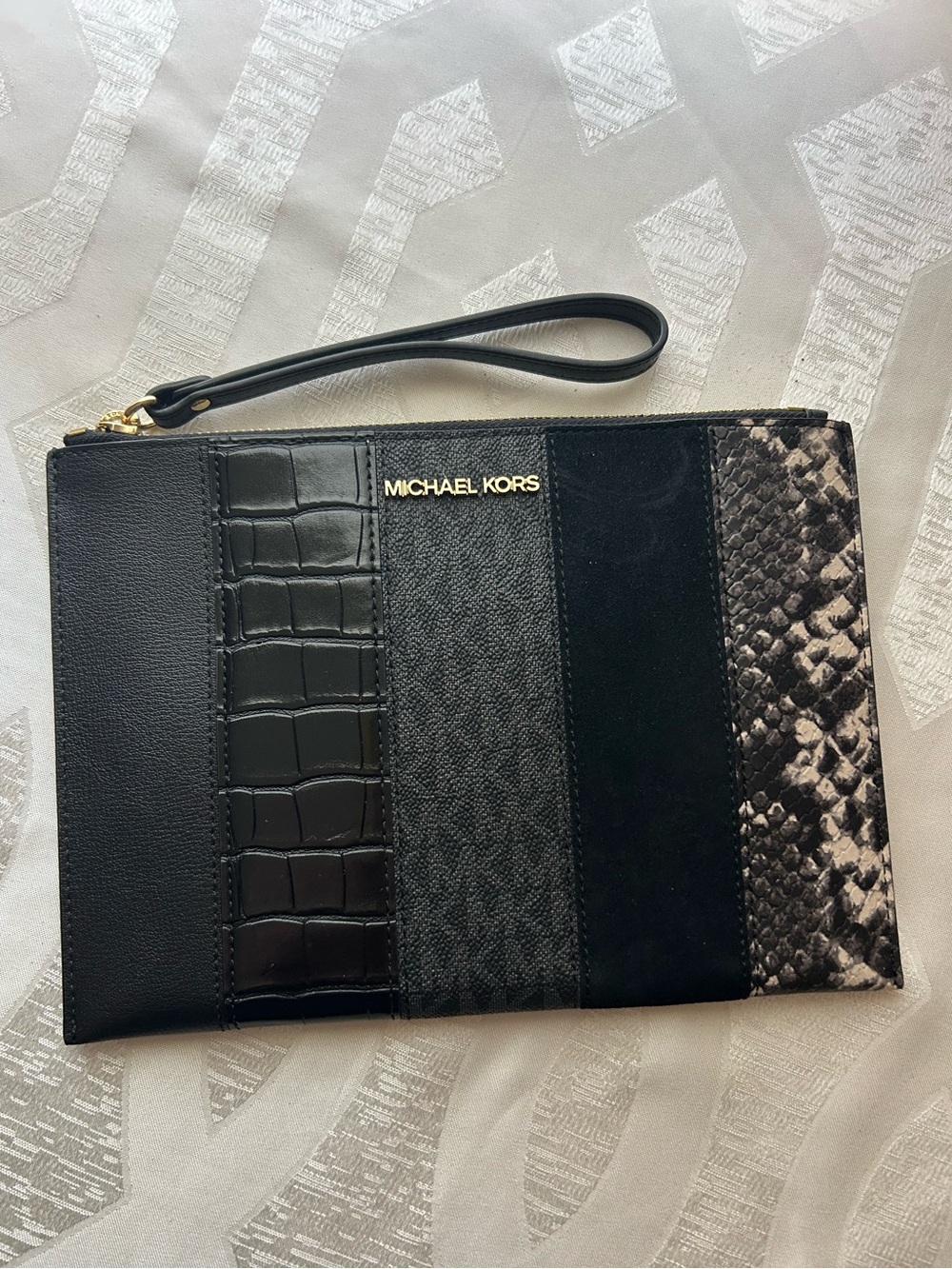 Michael Kors Black Mixed-Material Patchwork Wristlet